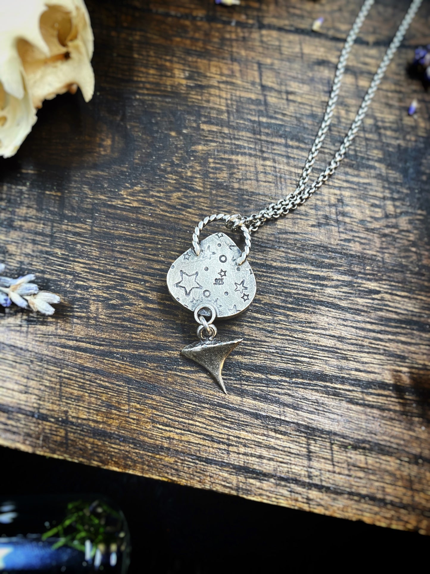 Rainbow Moonstone Thorn Necklace in Sterling Silver