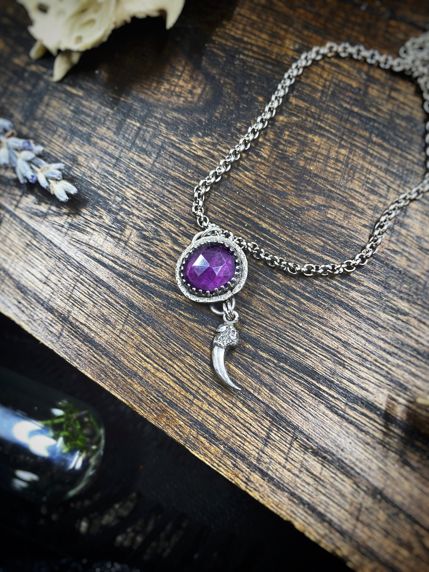 Fluorite Necklace with Crow Talon Talon Charm in Silver