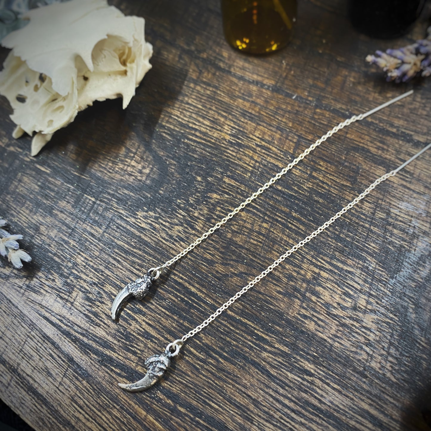 Silver Crow Talon Threader Earrings