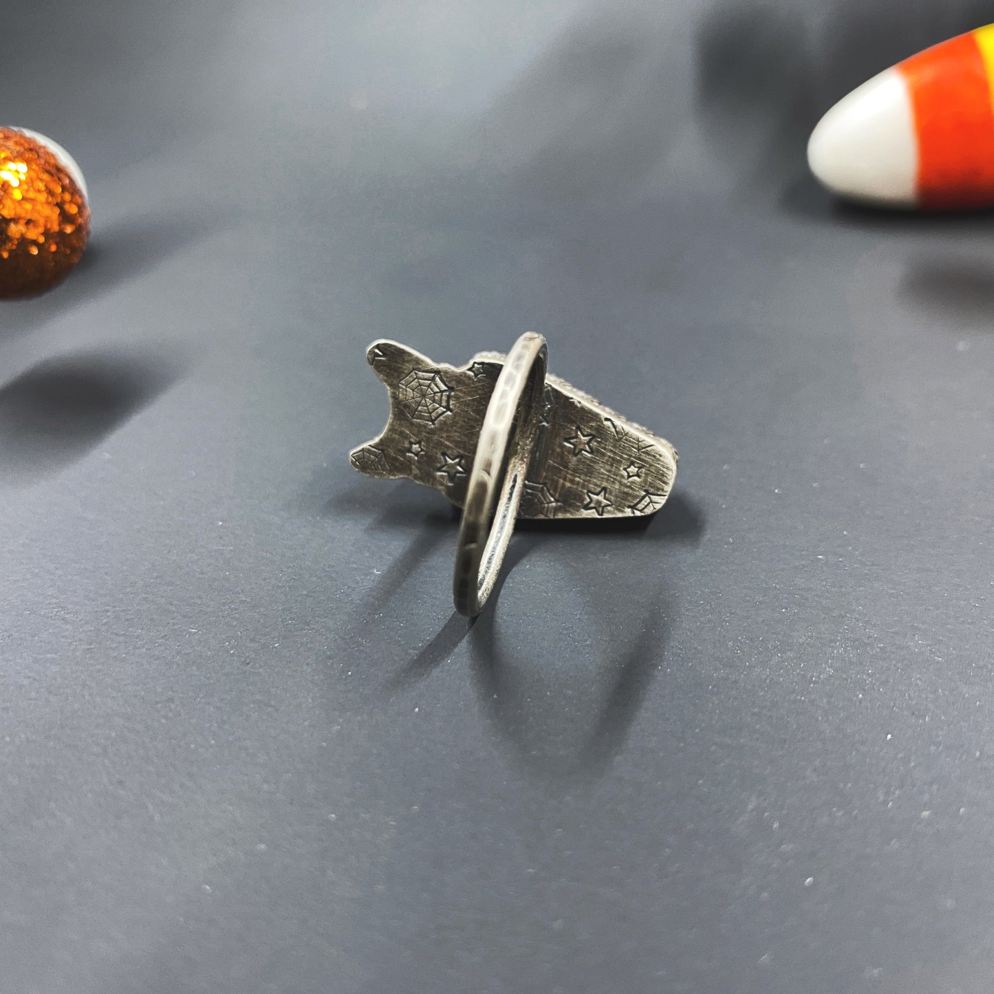 Candy Corn & Moon Ring in Sterling Silver (Size 6.5)