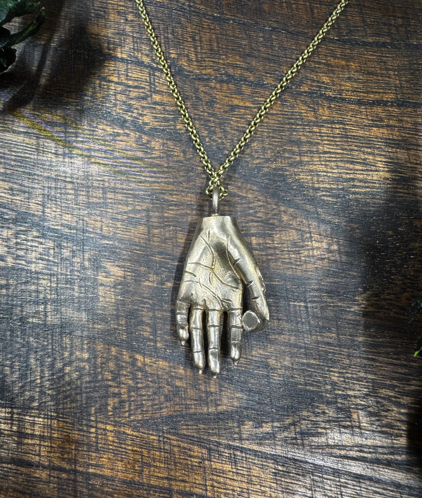 Bronze Alchemist's Hand Pendant with Labradorite