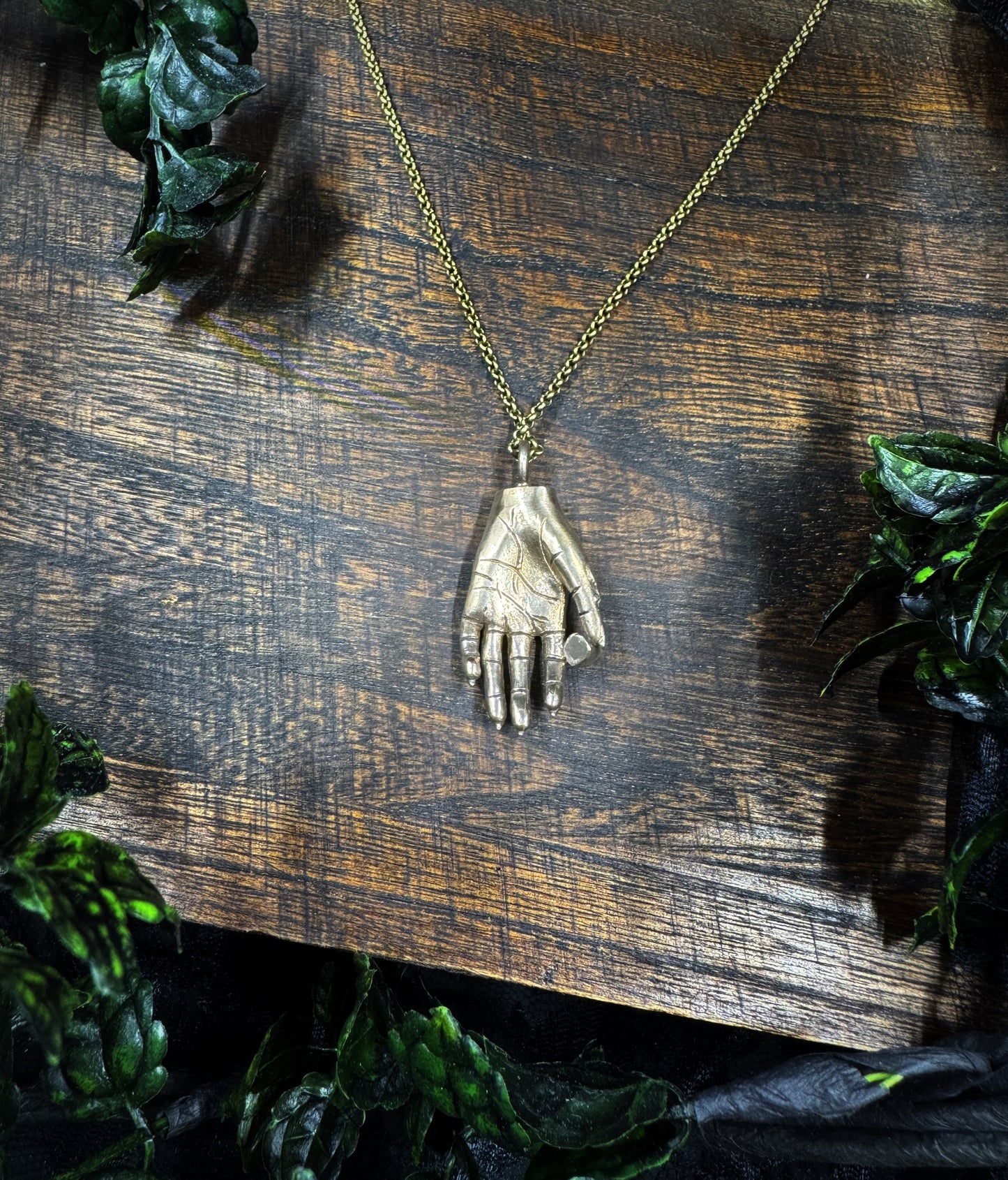 Bronze Alchemist's Hand Pendant with Labradorite