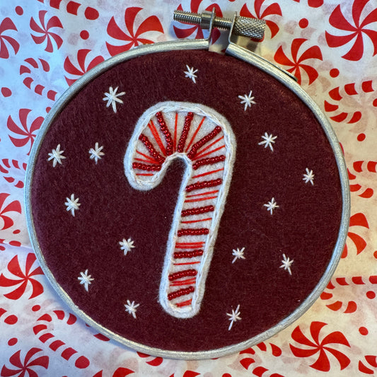 Candy Cane Felt Embroidery Hoop