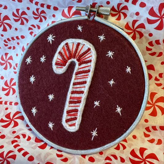 Candy Cane Felt Embroidery Hoop