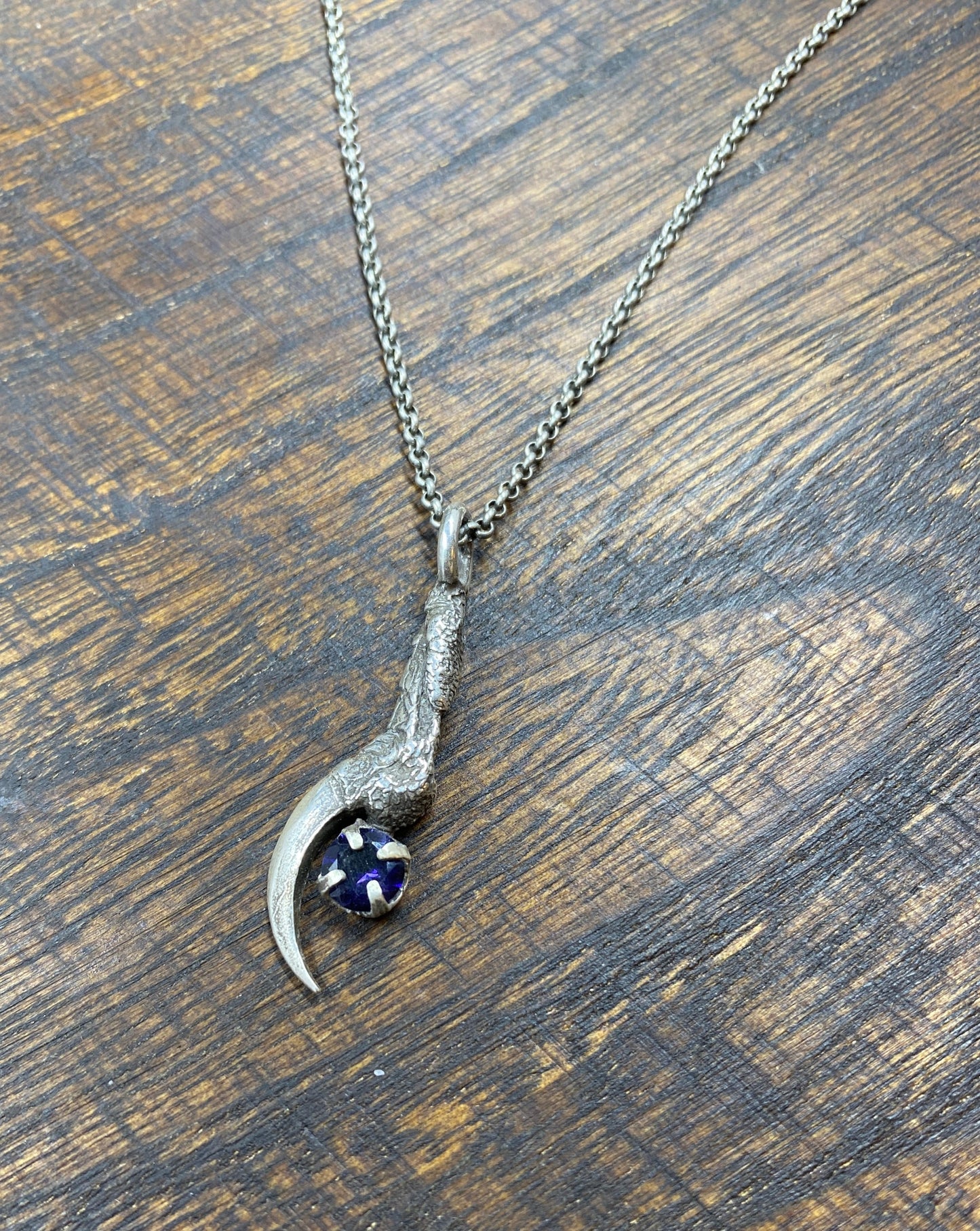 Large Silver Crow Talon Necklace with Iolite