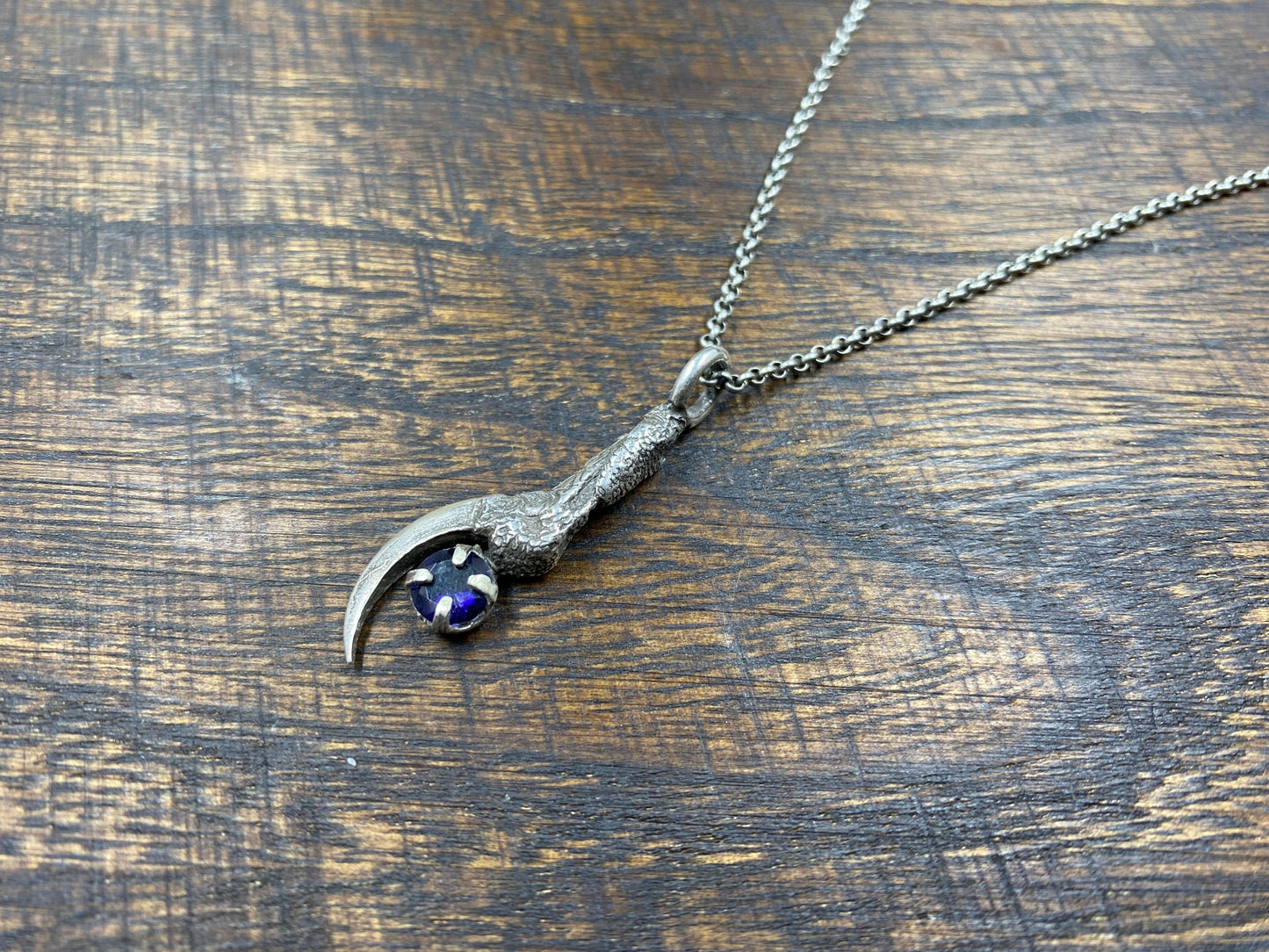 Large Silver Crow Talon Necklace with Iolite