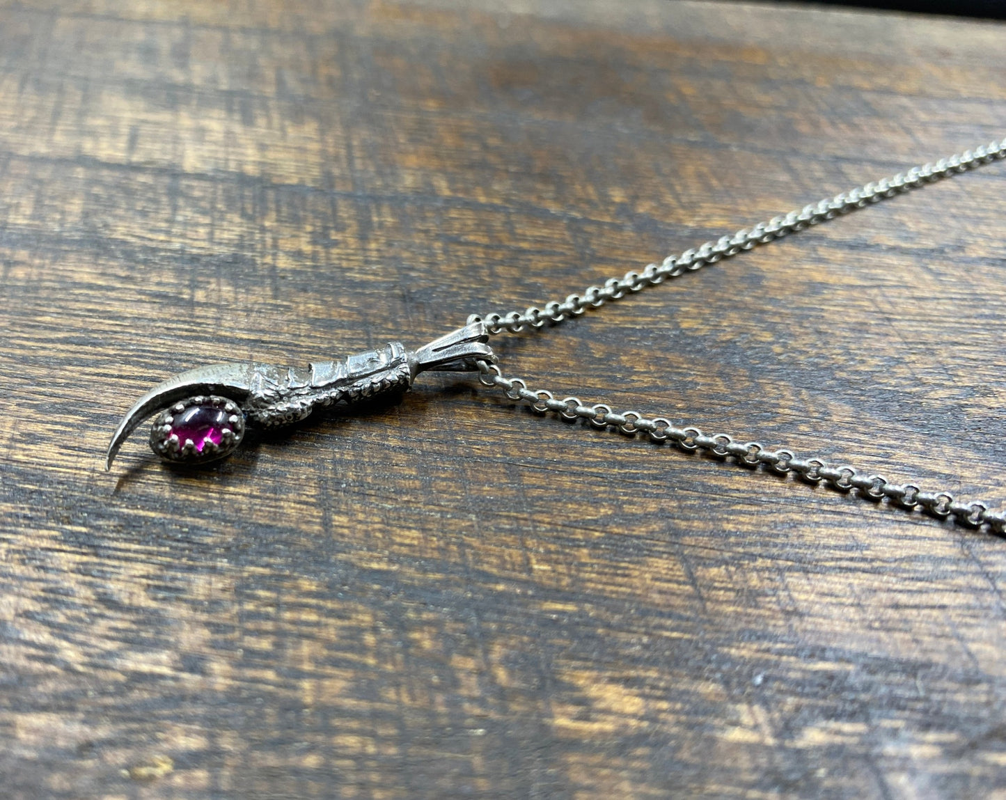 Mini Silver Crow Talon Necklace with Garnet