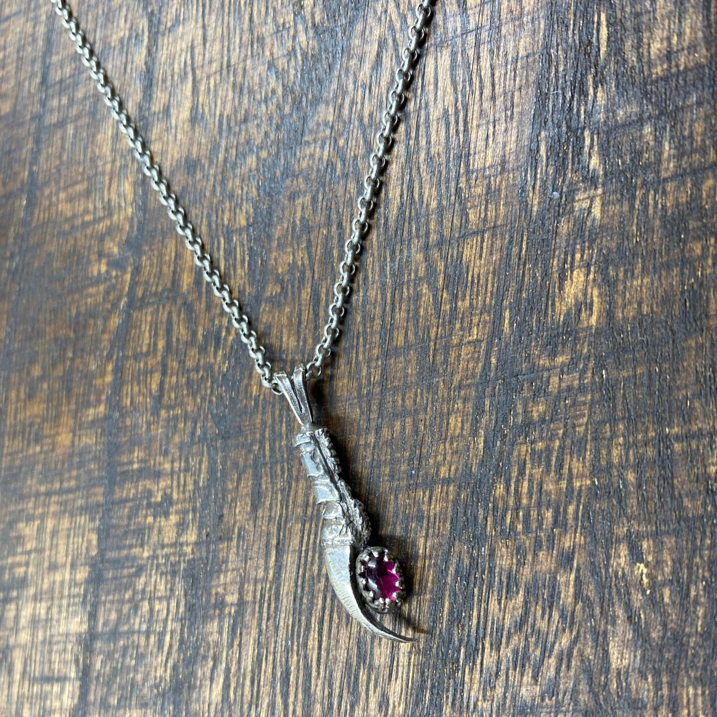 Mini Silver Crow Talon Necklace with Garnet