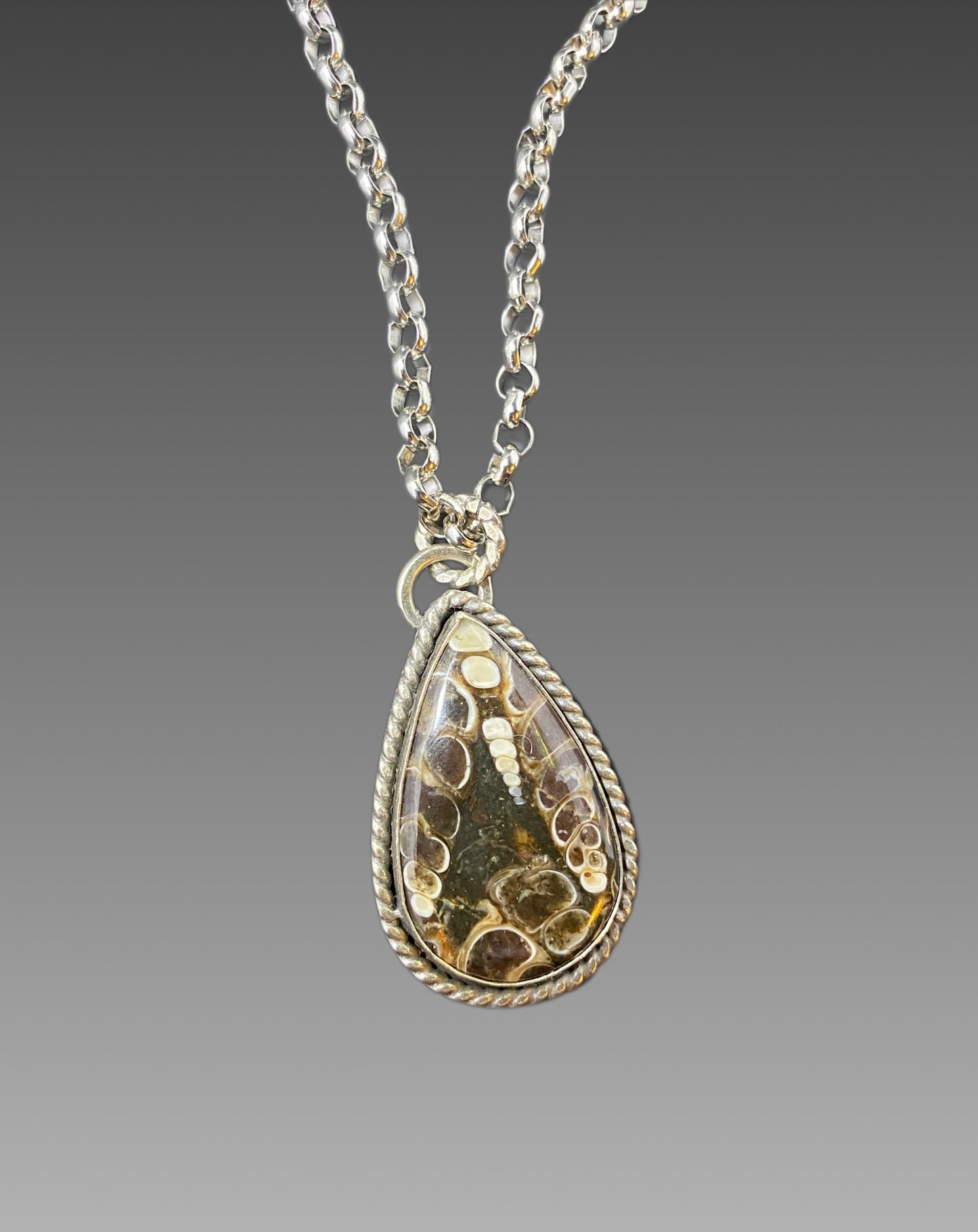 Sterling Shell Fossil Necklace (Teardrop)