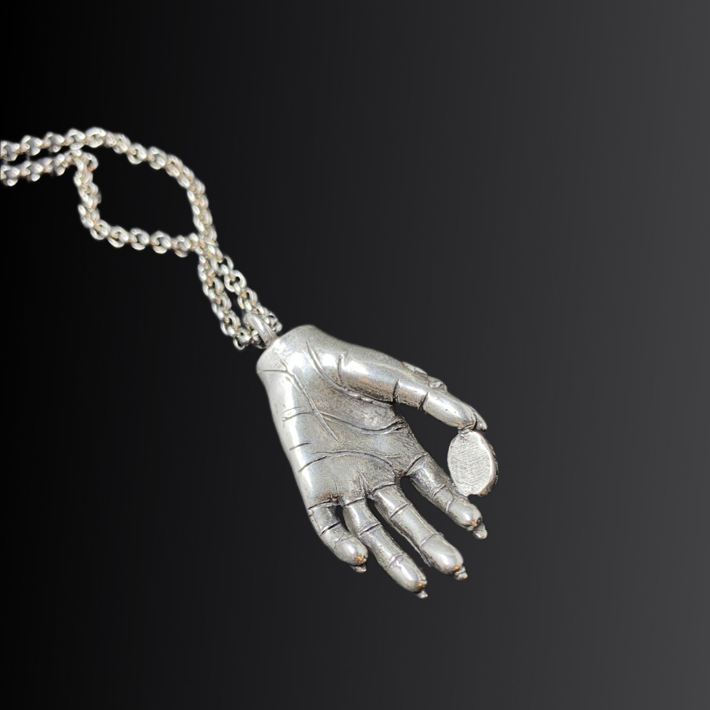 Silver Alchemist's Hand Pendant with Black Star Diopside