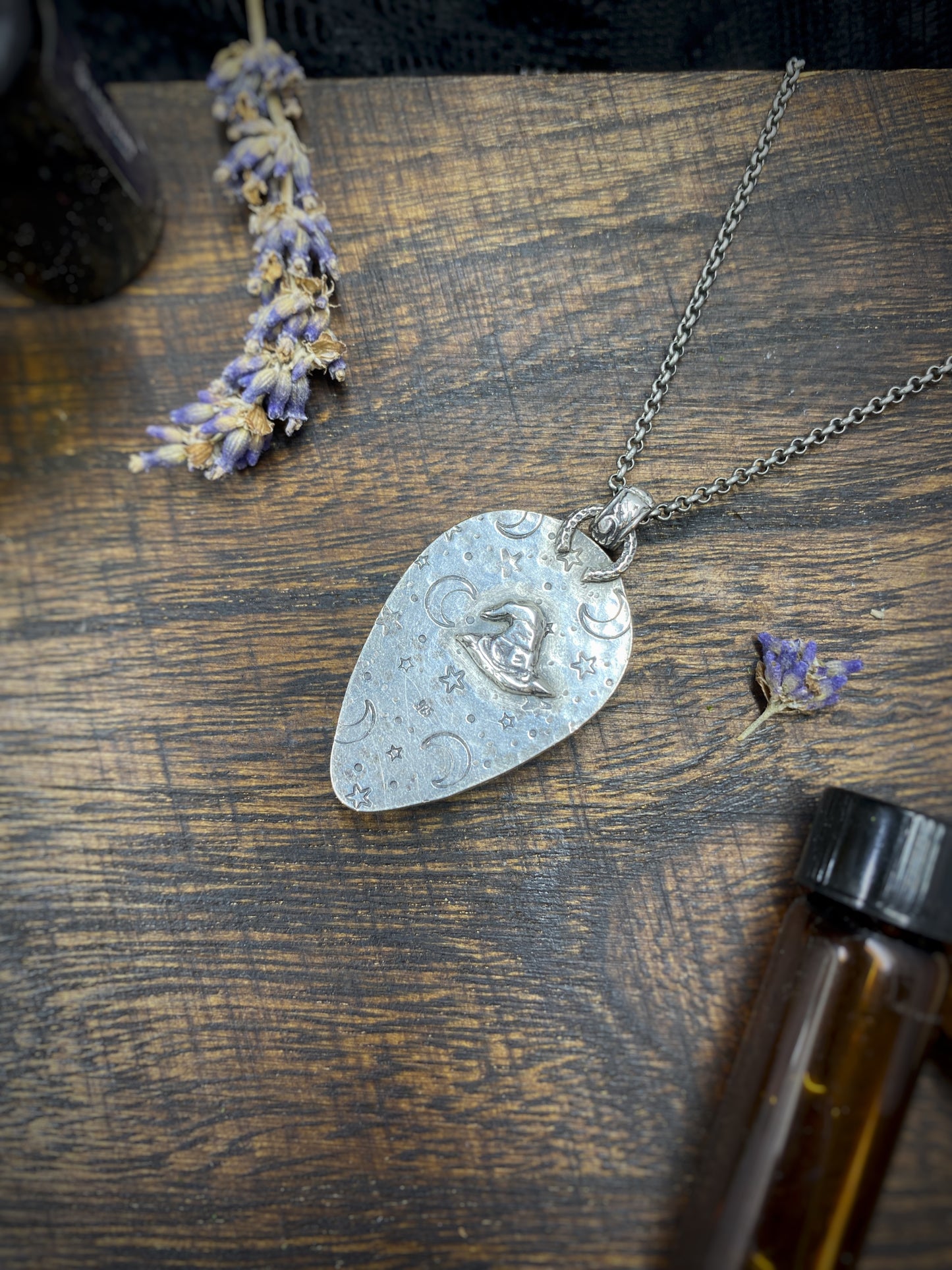 Spectrolite (Labradorite) Witch Hat Necklace in Sterling Silver