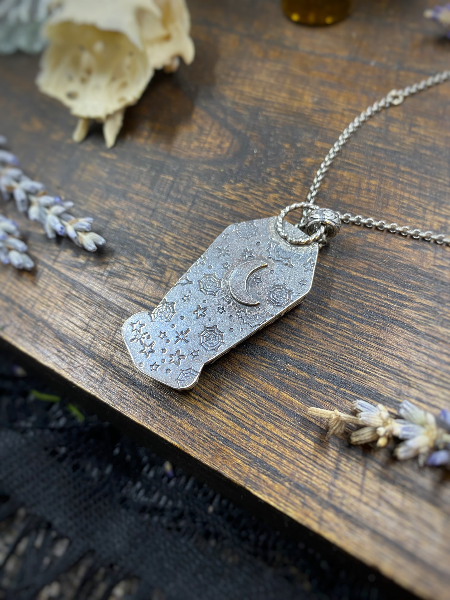Jasper Coffin Necklace with Labradorite in Sterling Silver