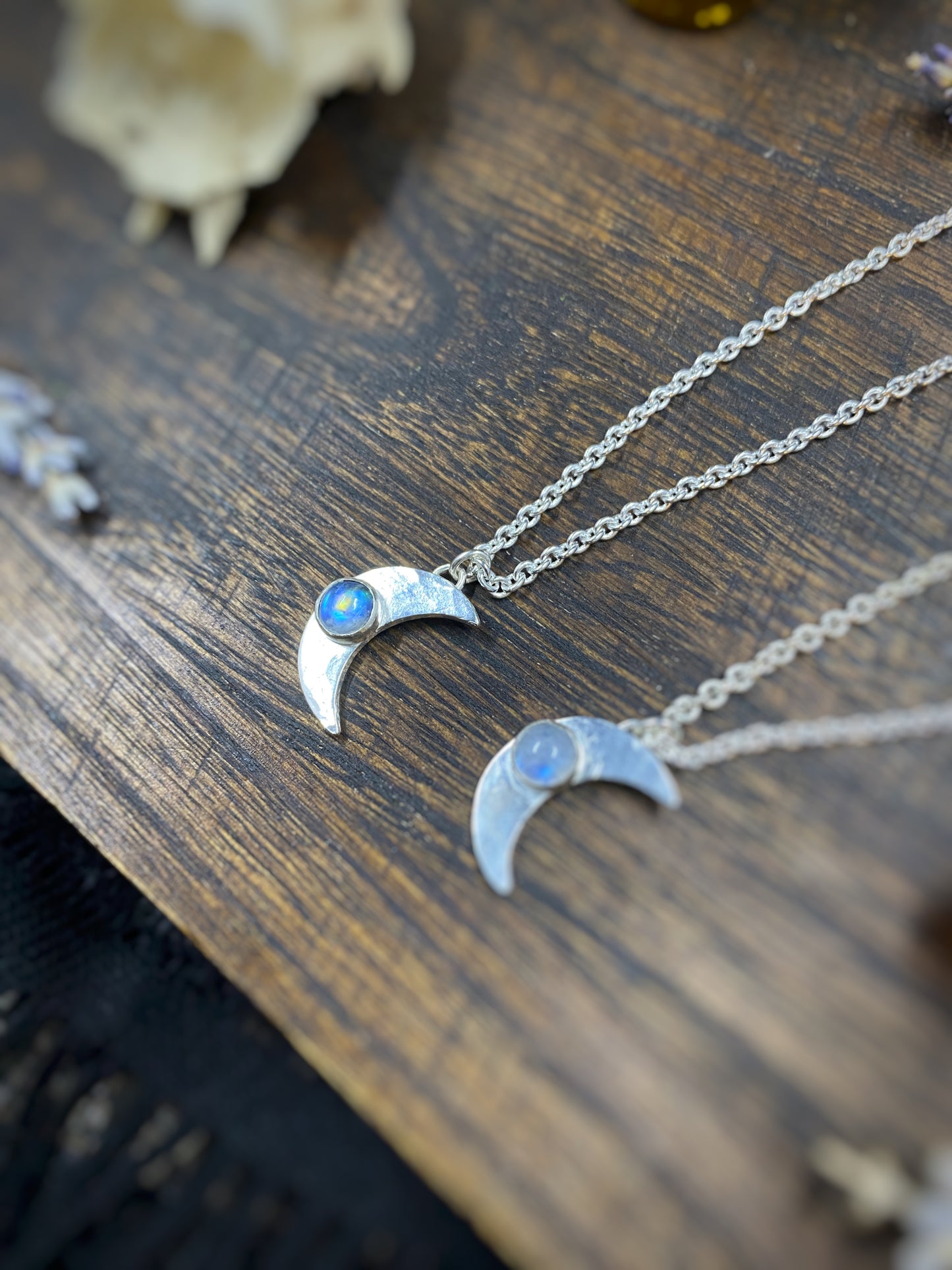 Mini Moon with Rainbow Moonstone in Sterling Silver
