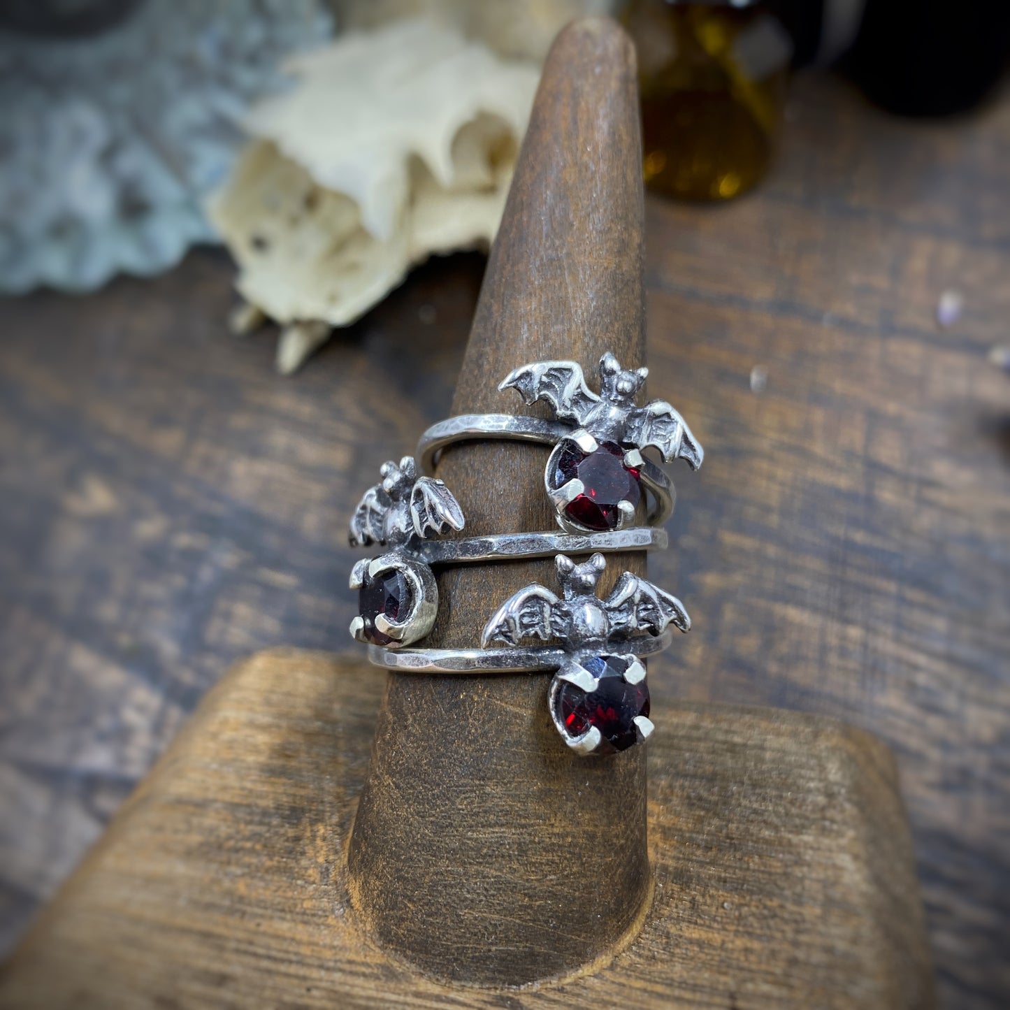 Bat Ring in Garnet in Sterling Silver