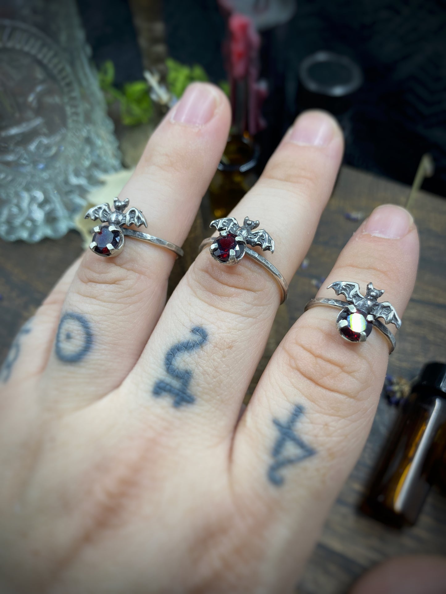 Bat Ring in Garnet in Sterling Silver