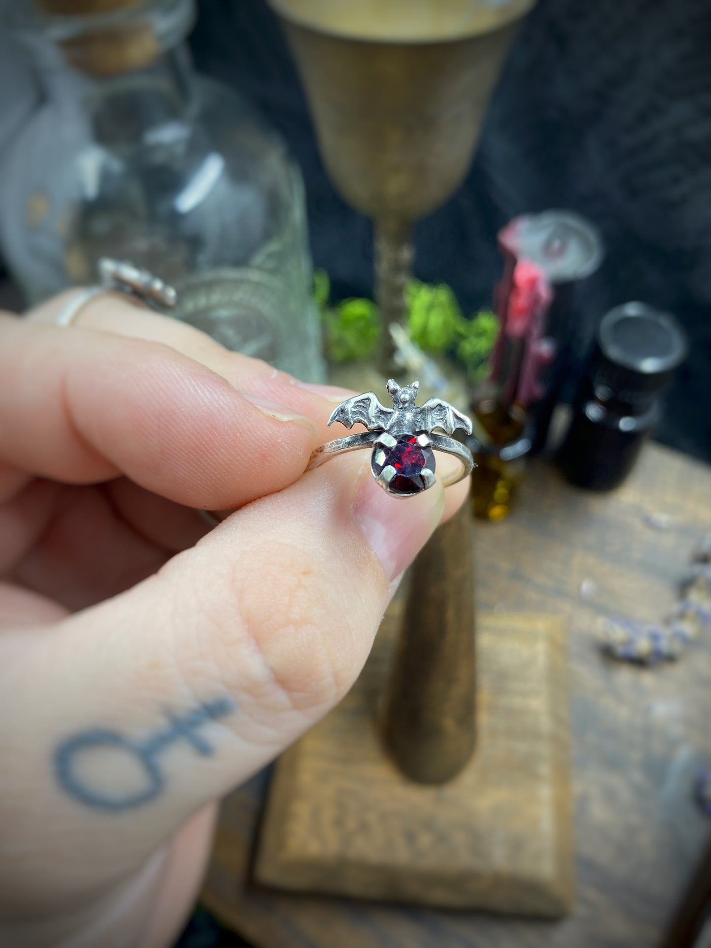 Bat Ring in Garnet in Sterling Silver