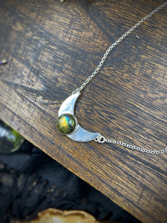 Large Moon with Labradorite in Sterling Silver