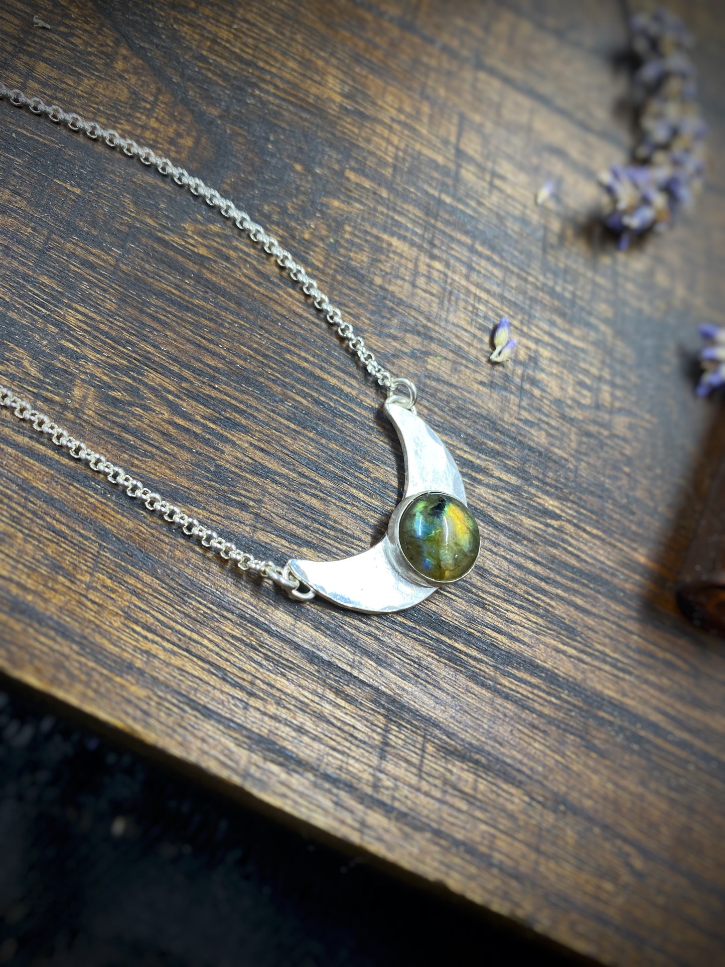Large Moon with Labradorite in Sterling Silver
