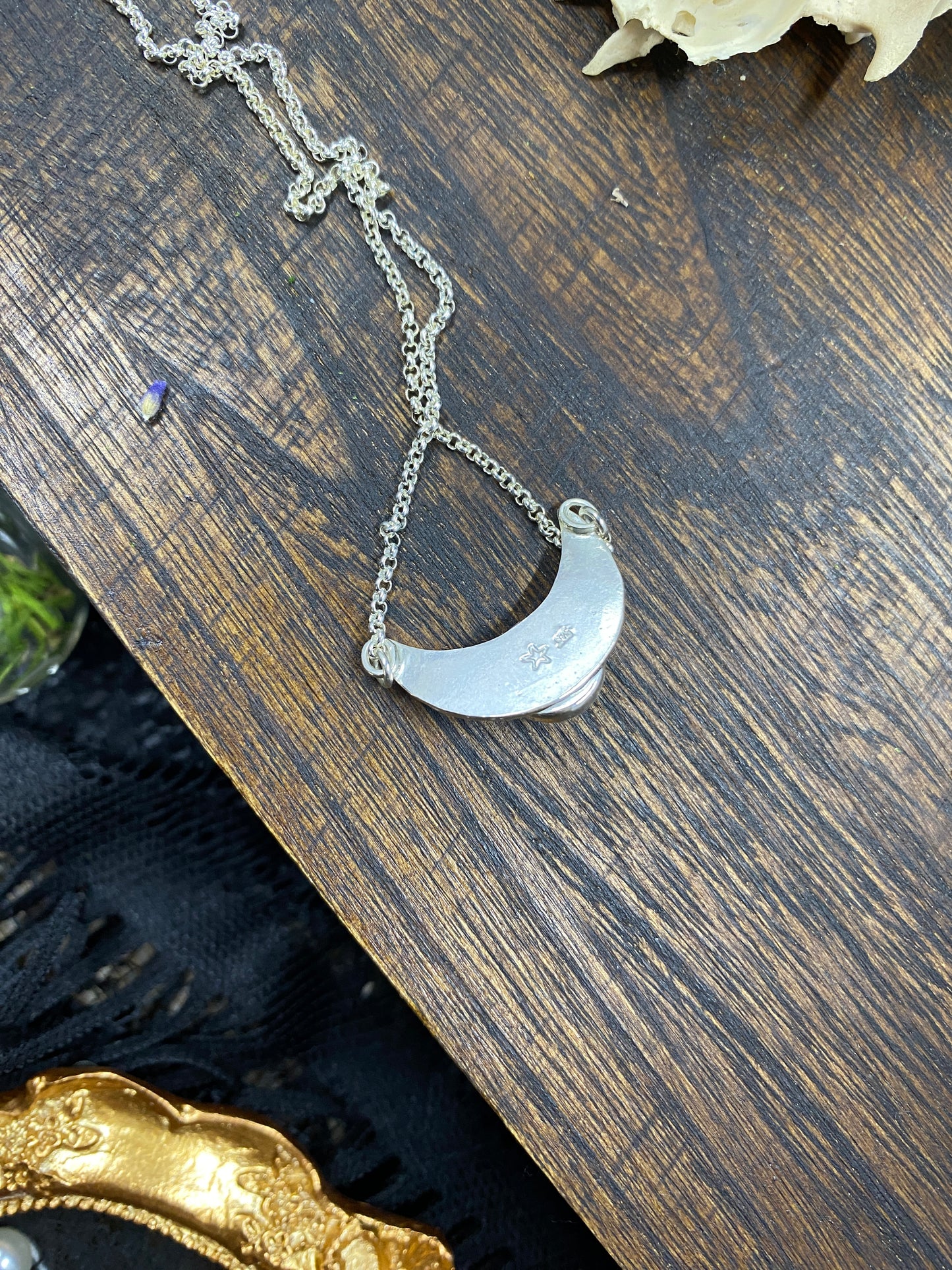 Large Moon with Labradorite in Sterling Silver