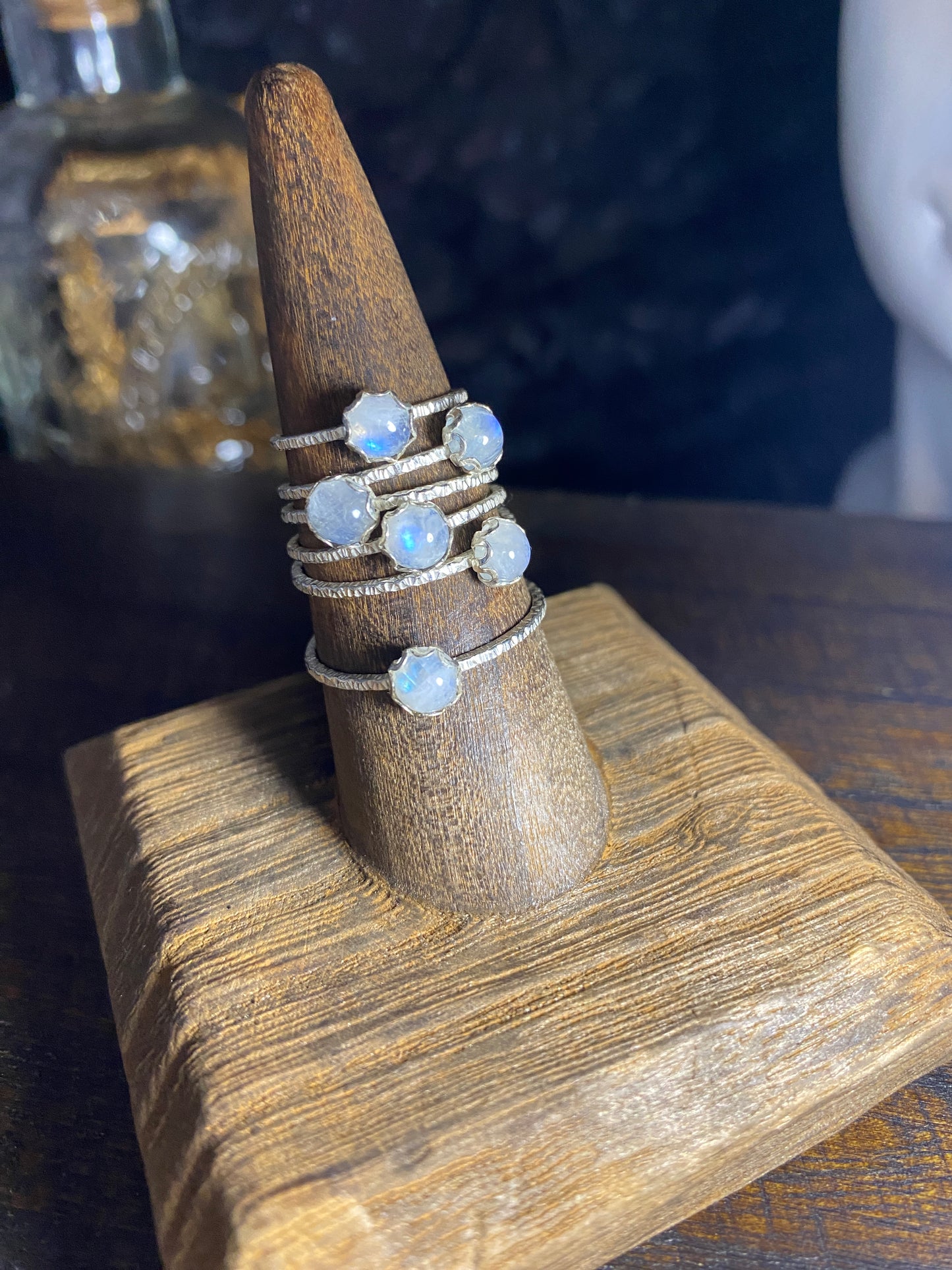 Mini Rainbow Moonstone Midi or Stacker Rings in Sterling Silver