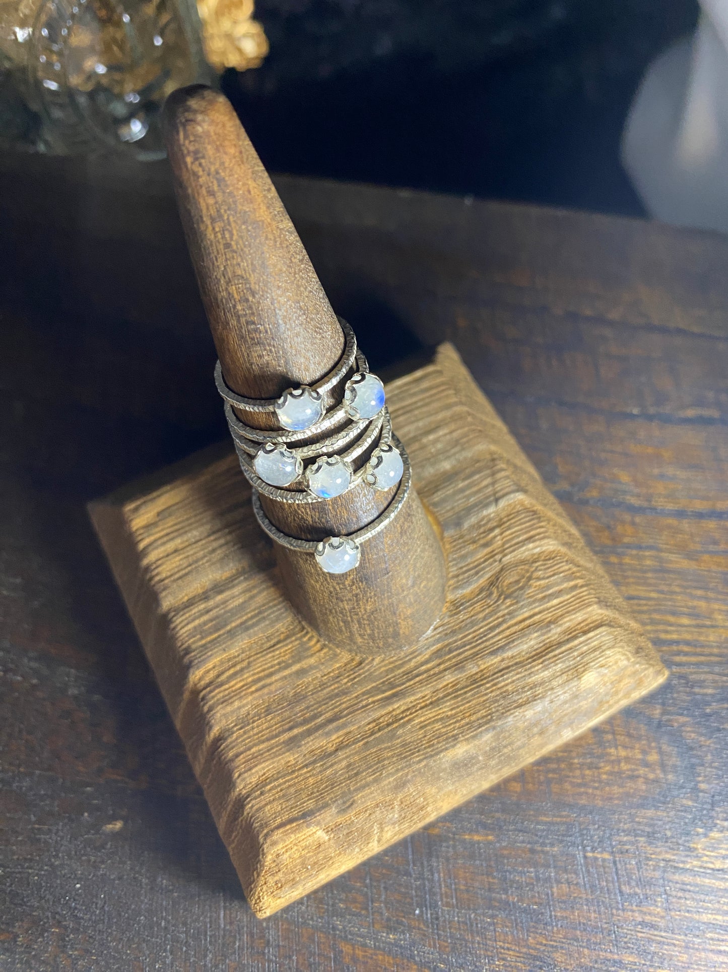 Mini Rainbow Moonstone Midi or Stacker Rings in Sterling Silver