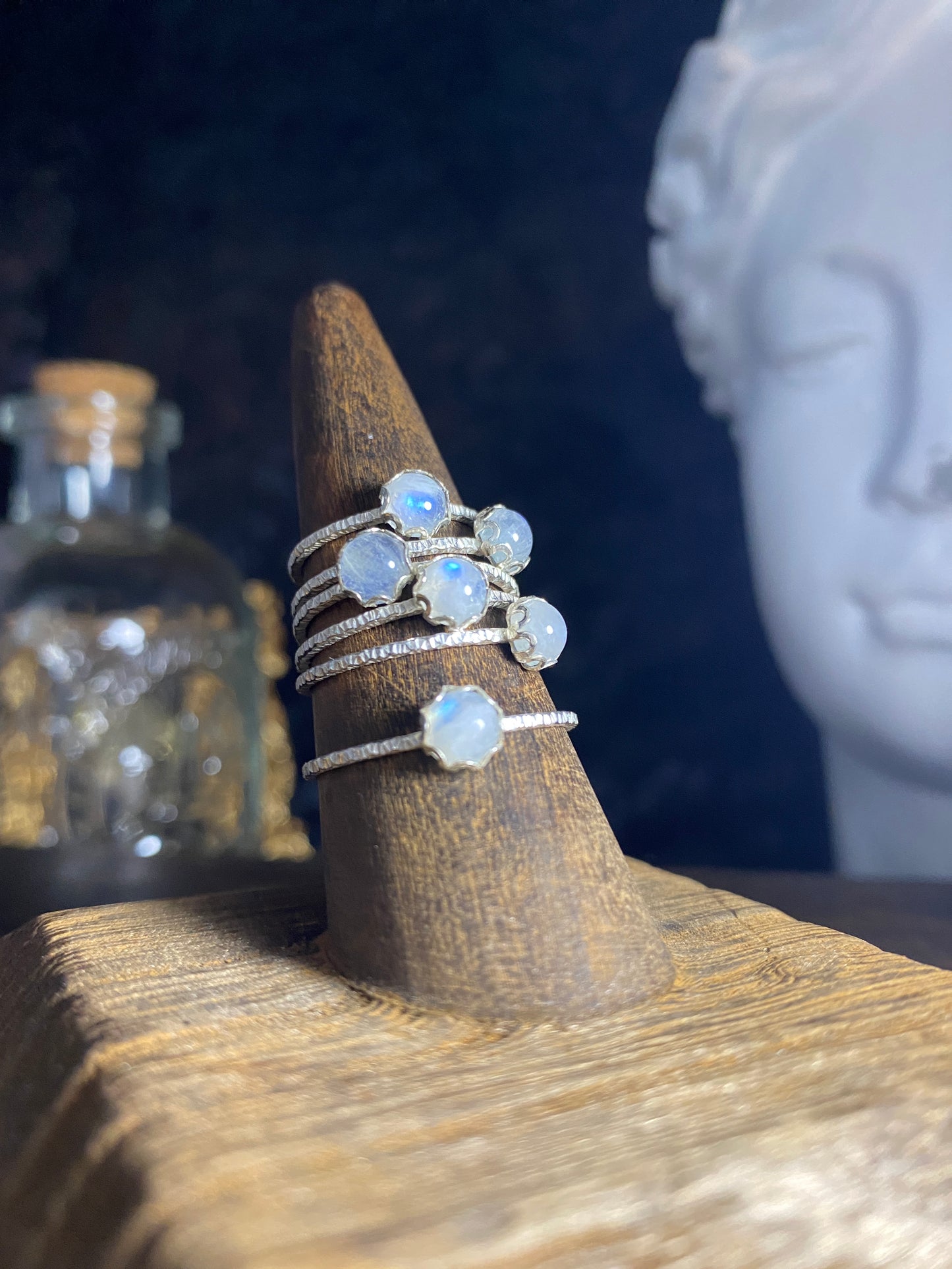 Mini Rainbow Moonstone Midi or Stacker Rings in Sterling Silver