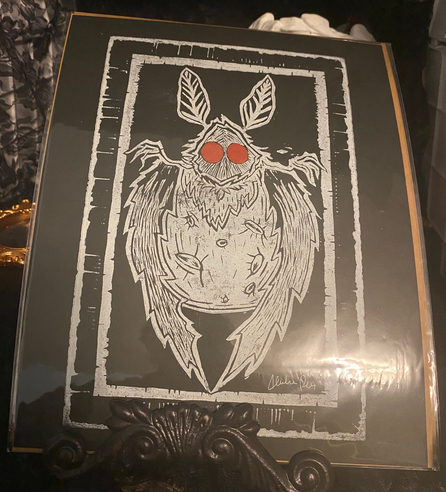 "I'll see you in time." Mothman Lino Print