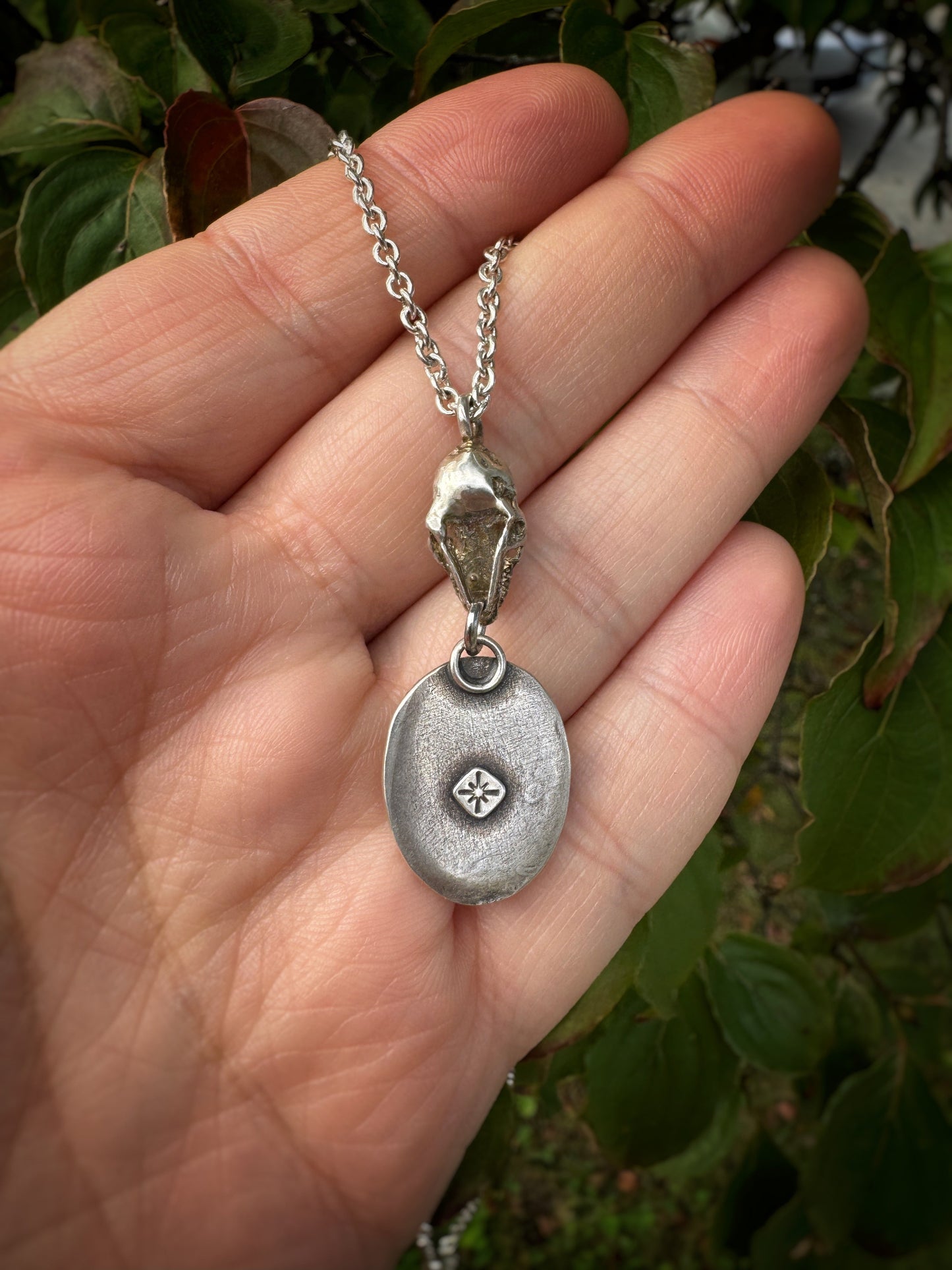 Sunstone Bat Skull Necklace