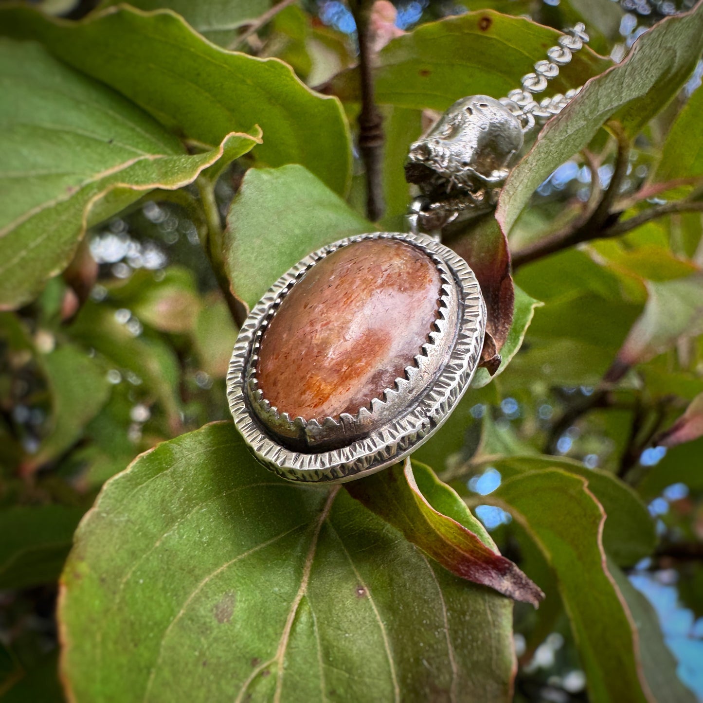 Sunstone Bat Skull Necklace