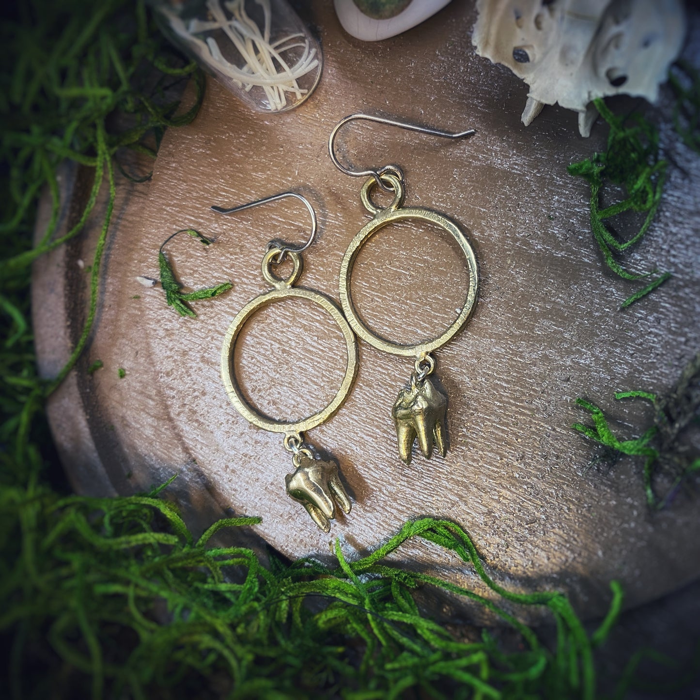 Brass Cat Tooth Hoop Earrings