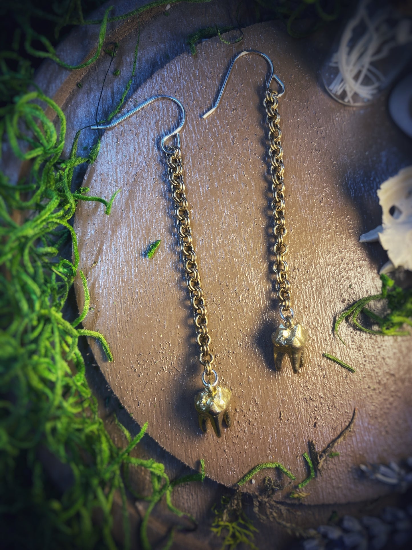 Brass Cat Tooth Dangle Earrings