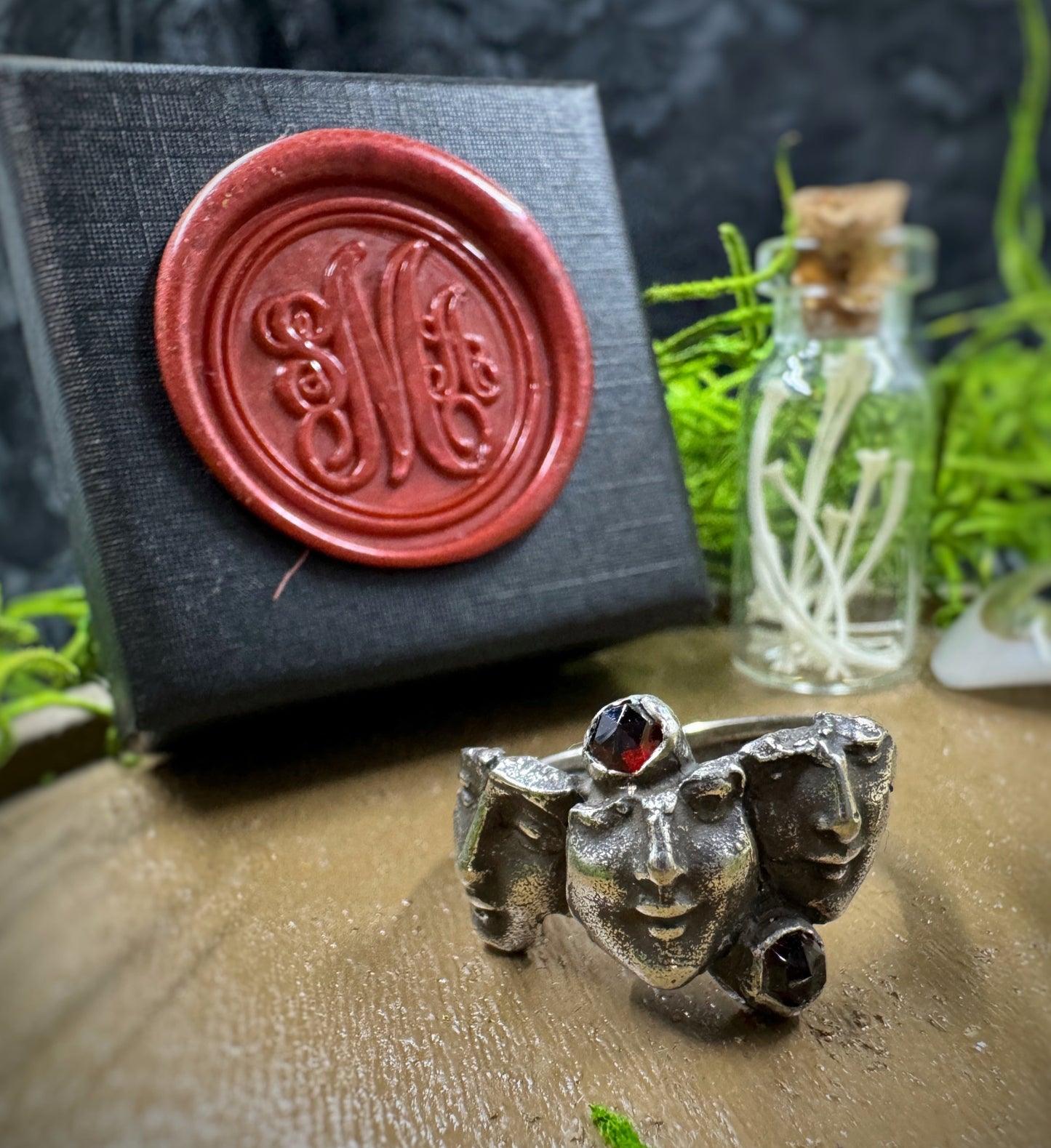 Three Sisters Silver and Garnet Ring