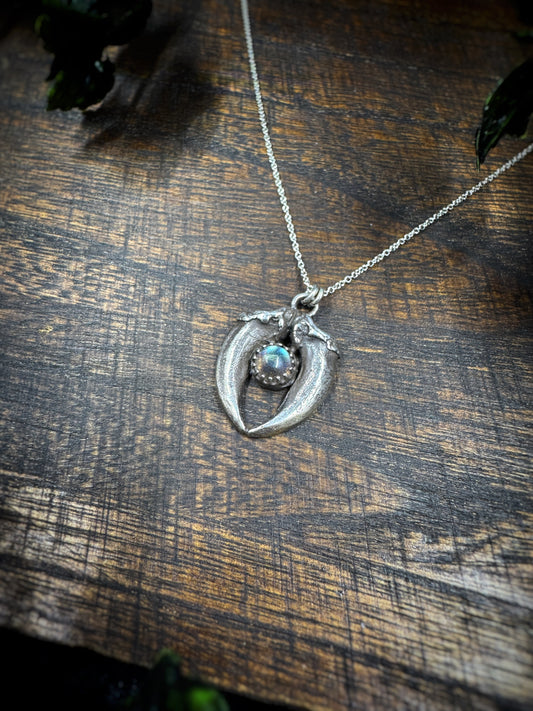 Sterling Silver Coyote Claw and Labradorite Necklace