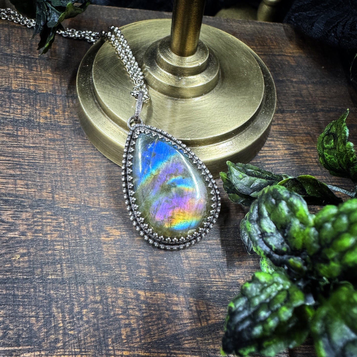 Sterling Silver Teardrop Labradorite Statement Necklace