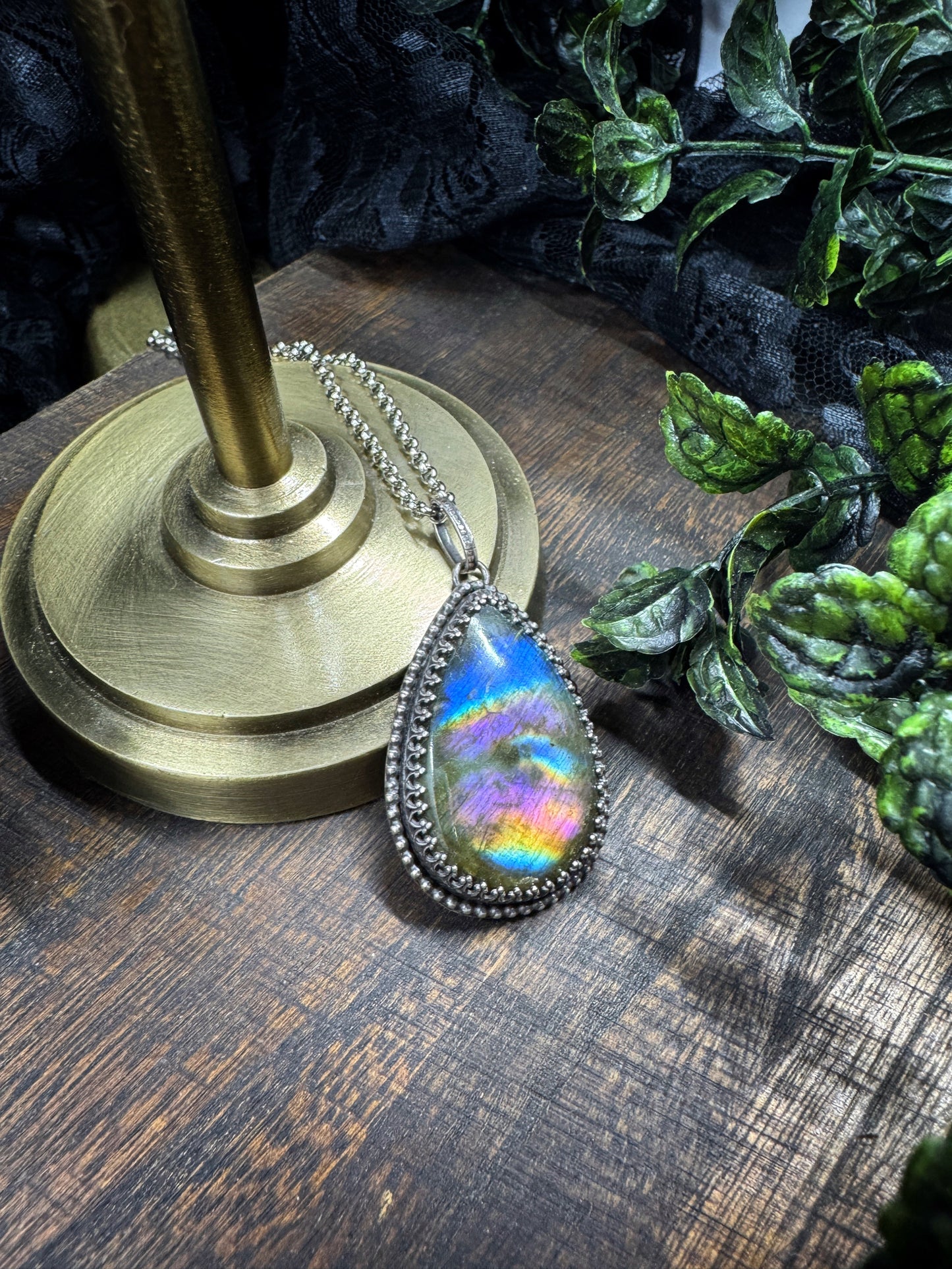 Sterling Silver Teardrop Labradorite Statement Necklace
