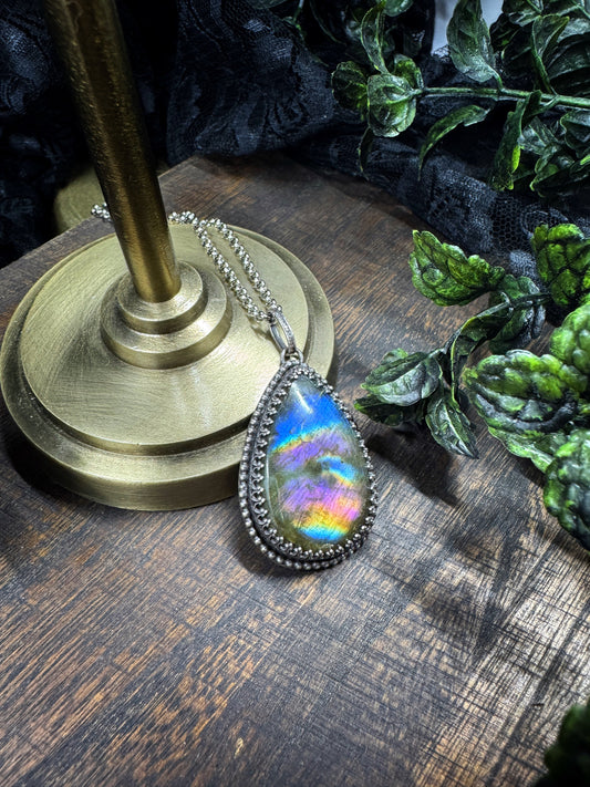 Sterling Silver Teardrop Labradorite Statement Necklace