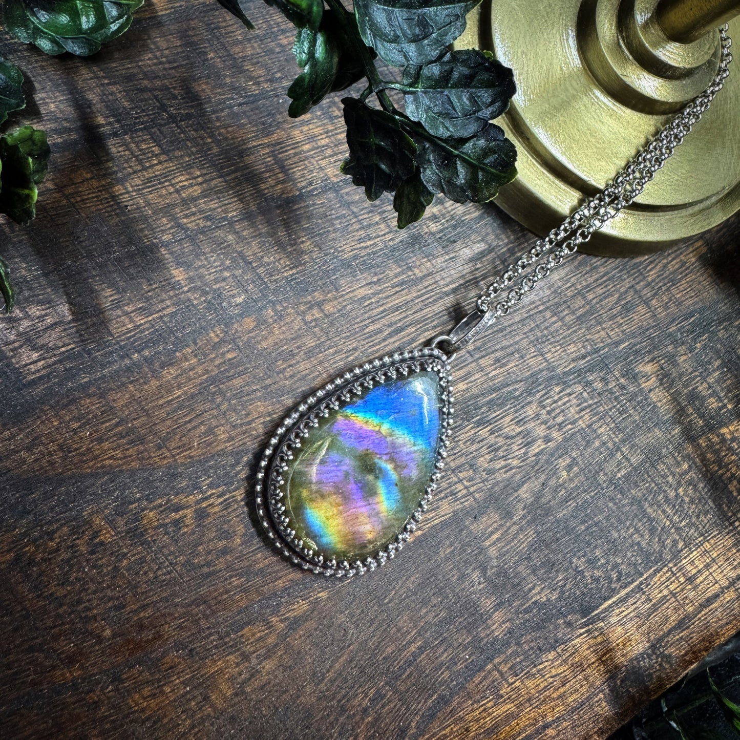 Sterling Silver Teardrop Labradorite Statement Necklace