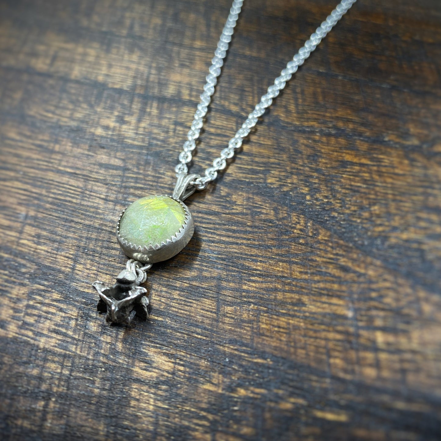 Sterling Silver Labradorite and Vertebra Charm Necklace