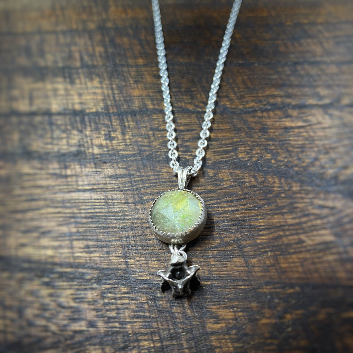 Sterling Silver Labradorite and Vertebra Charm Necklace