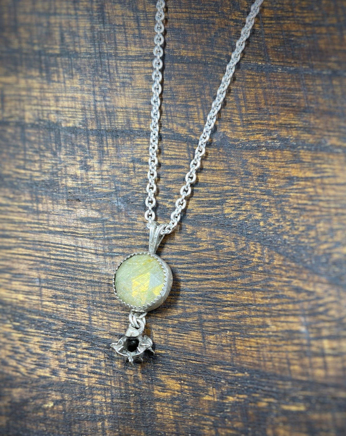 Sterling Silver Labradorite and Vertebra Charm Necklace