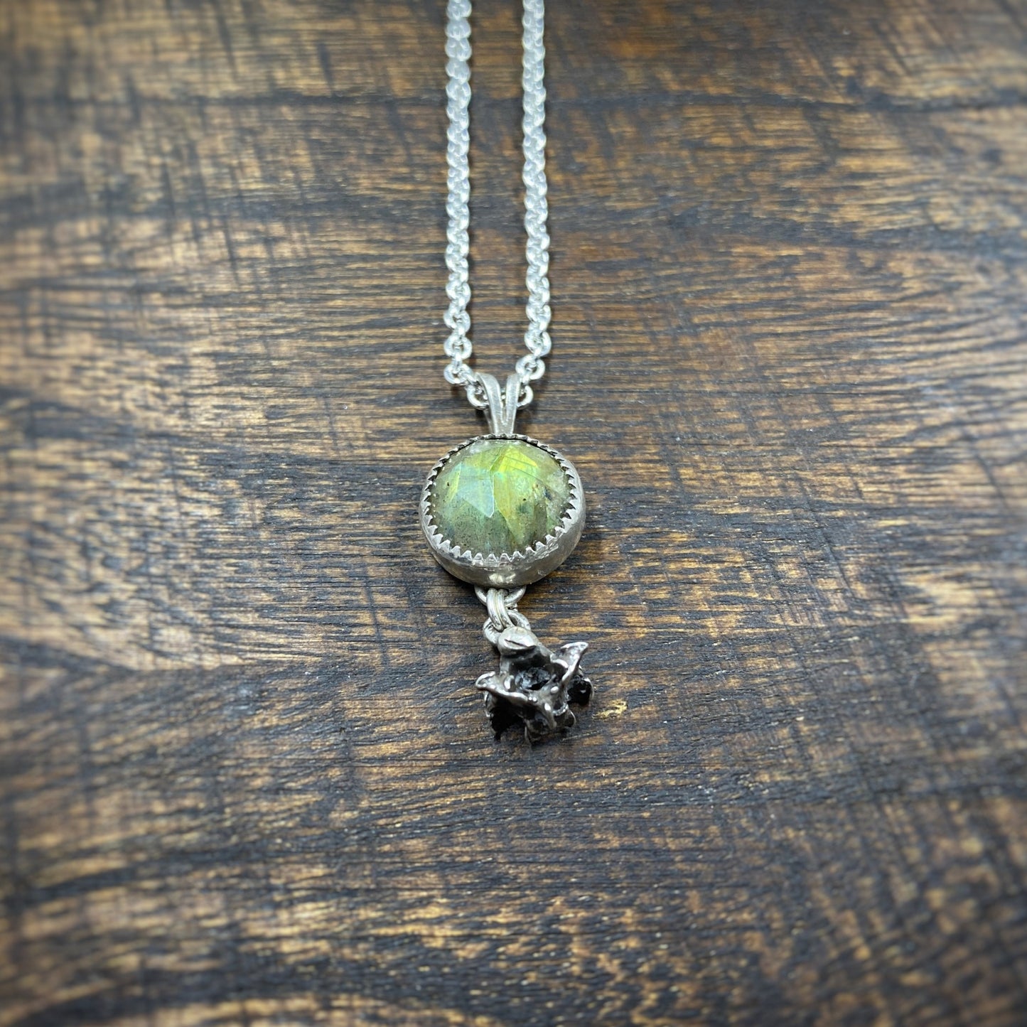 Sterling Silver Labradorite and Vertebra Charm Necklace