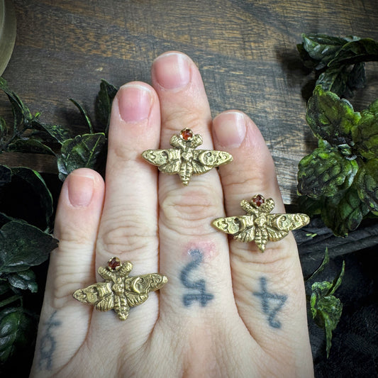 Lucille: Brass and Garnet Moth Ring