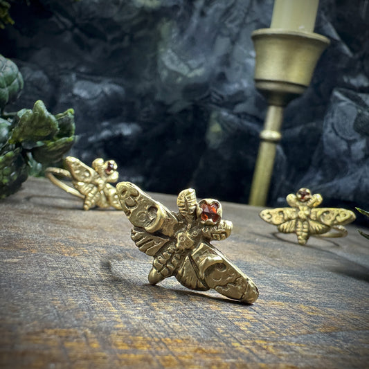 Lucille: Brass and Garnet Moth Ring
