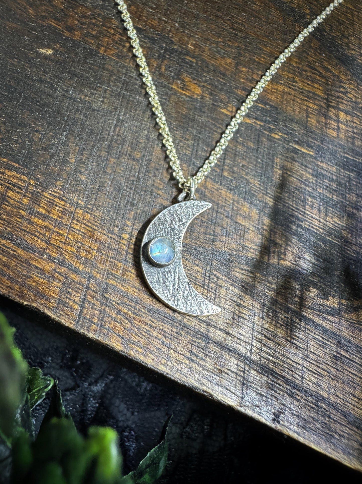 Mini Moon with Rainbow Moonstone in Sterling Silver