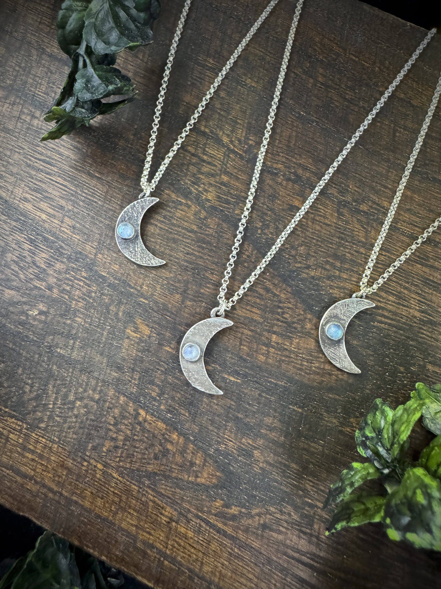 Mini Moon with Rainbow Moonstone in Sterling Silver