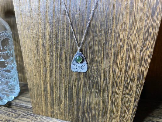 Moss Agate Sterling Silver Mini Planchette Necklace