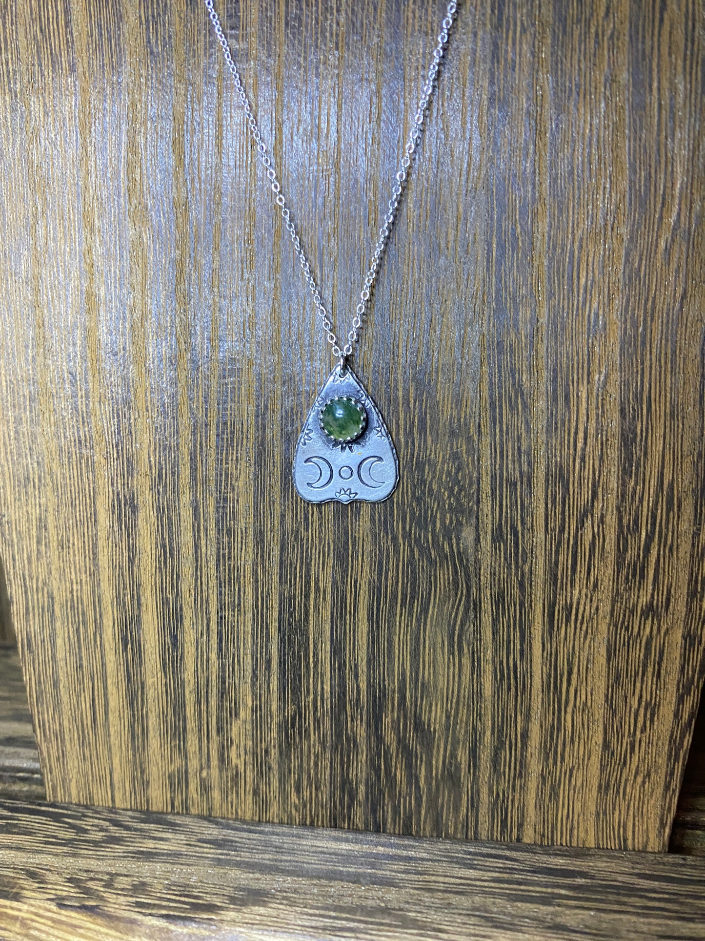 Moss Agate Sterling Silver Mini Planchette Necklace