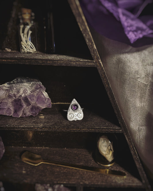 Sterling Silver Mini Planchette Ring with Amethyst