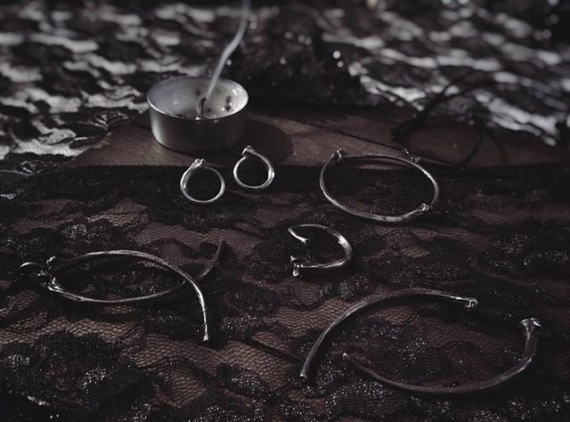 Ouroboros III: Silver Snake Rib Hoop Stud Earrings