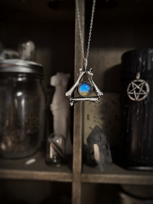 Luna: Sterling Silver and Rainbow Moonstone Necklace